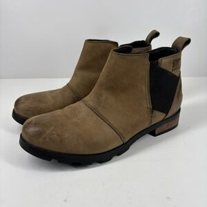 SOREL Emelie Women's US 8.5 Brown Leather Waterproof Chelsea Ankle Rain Boots